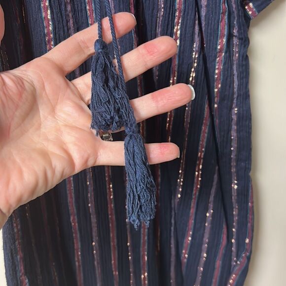 🎀Mes desmoiselles Paris women’s S blue metallic long sleeve crop cotton blouse - Picture 6 of 8